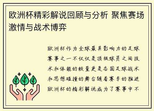 欧洲杯精彩解说回顾与分析 聚焦赛场激情与战术博弈 欧洲杯精彩解说回顾与分析 聚焦赛场激情与战术博弈